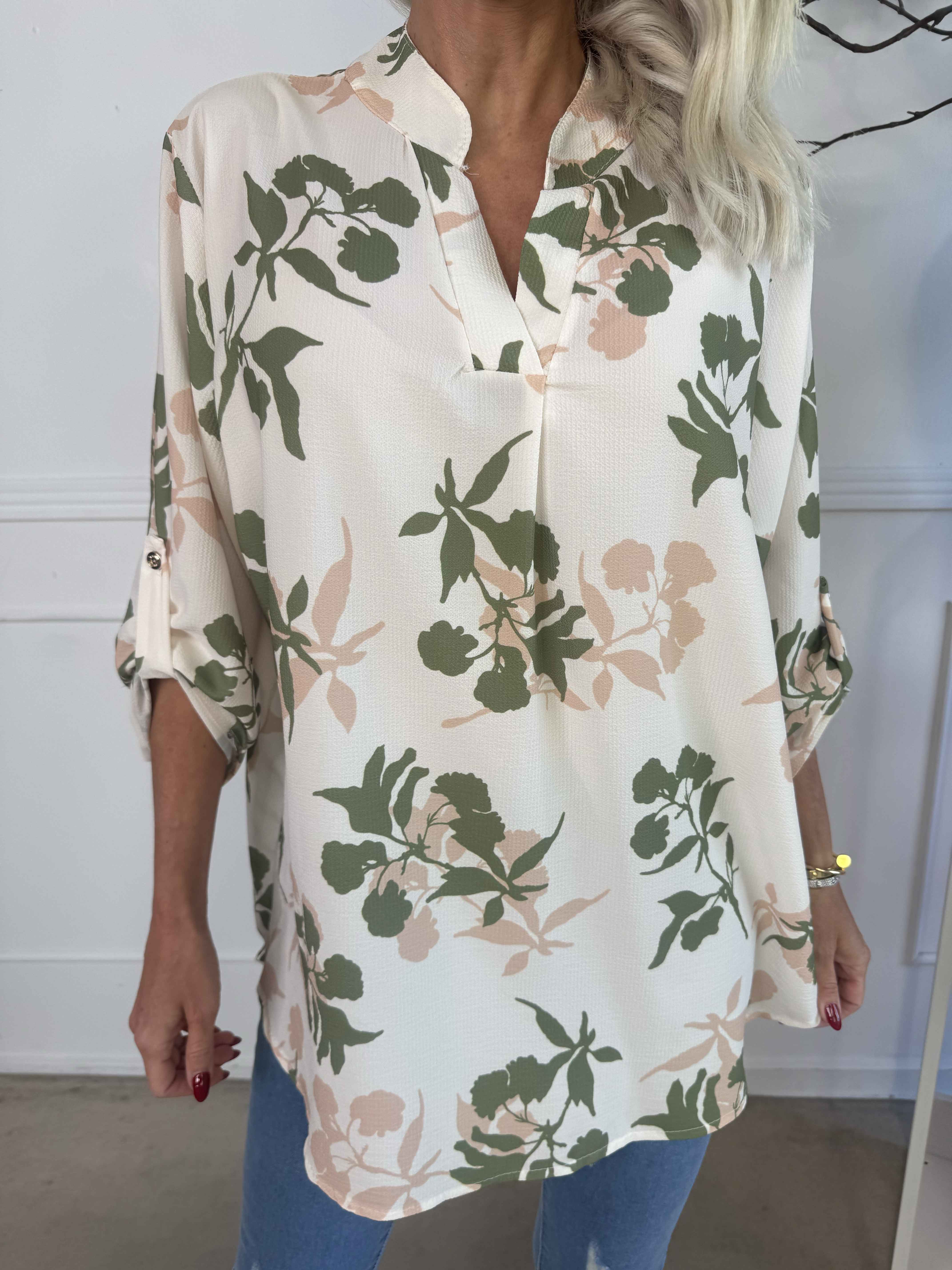 Vanesa Leaf - Let tunika i viskose med bladmotiver